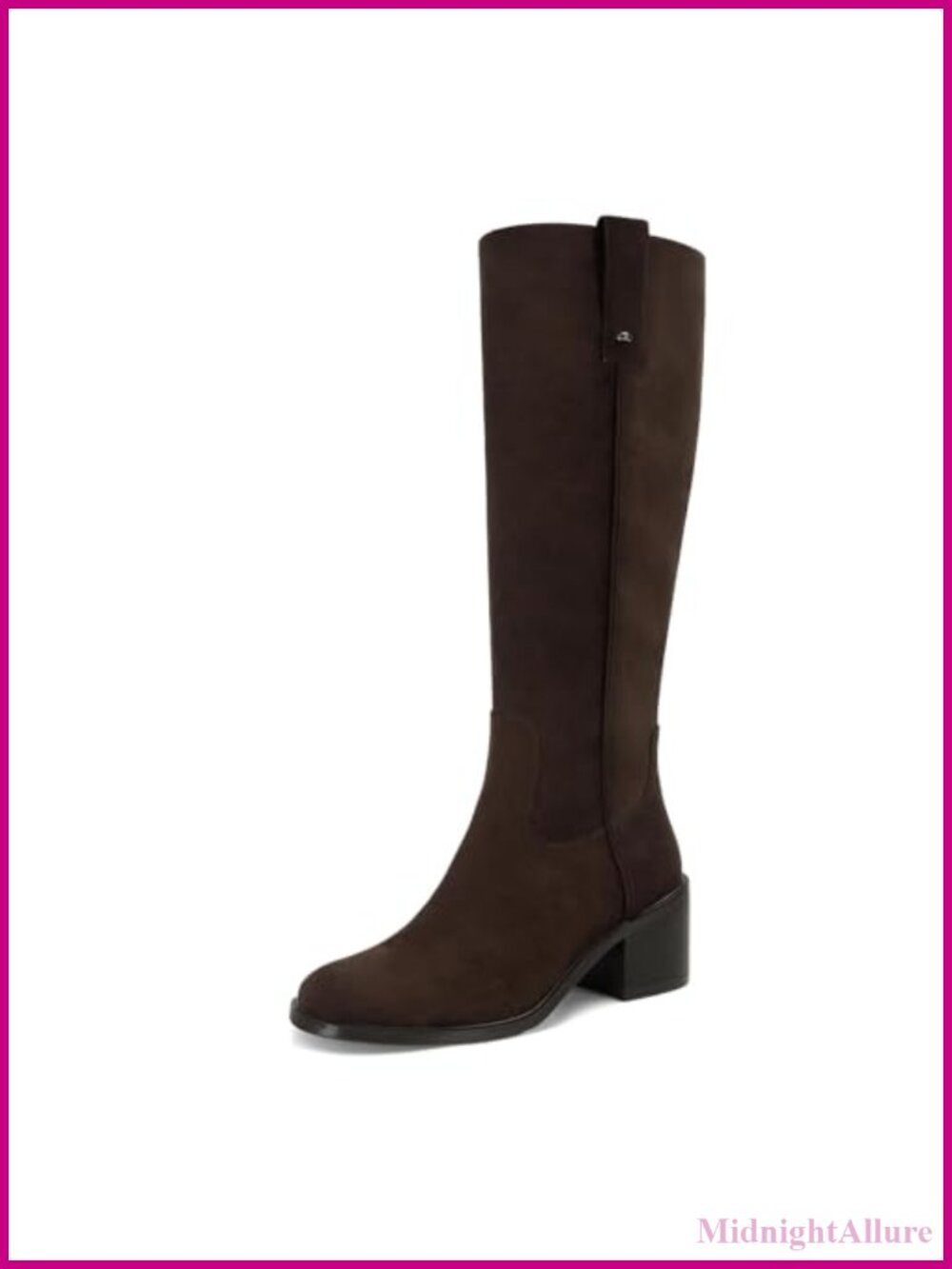 Women's Knee High Boots Chunky Low Block Heel Round Toe Suede Side Zipper
